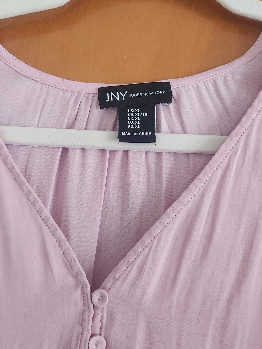 Jones New York Teal and Light Pink V-Neck Button Tunics - Picture 3 of 7